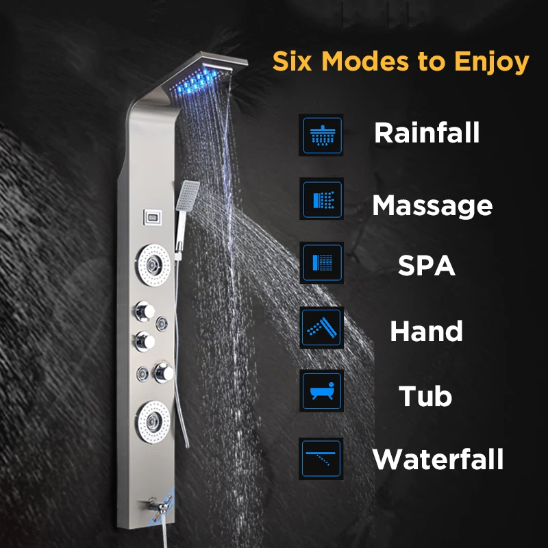 ULGKSD-Black-Brushed-Bathroom-Shower-Faucet-LED-Shower-Panel-Column-Bathtub-Mixer-Tap-With-Hand-Shower (3)