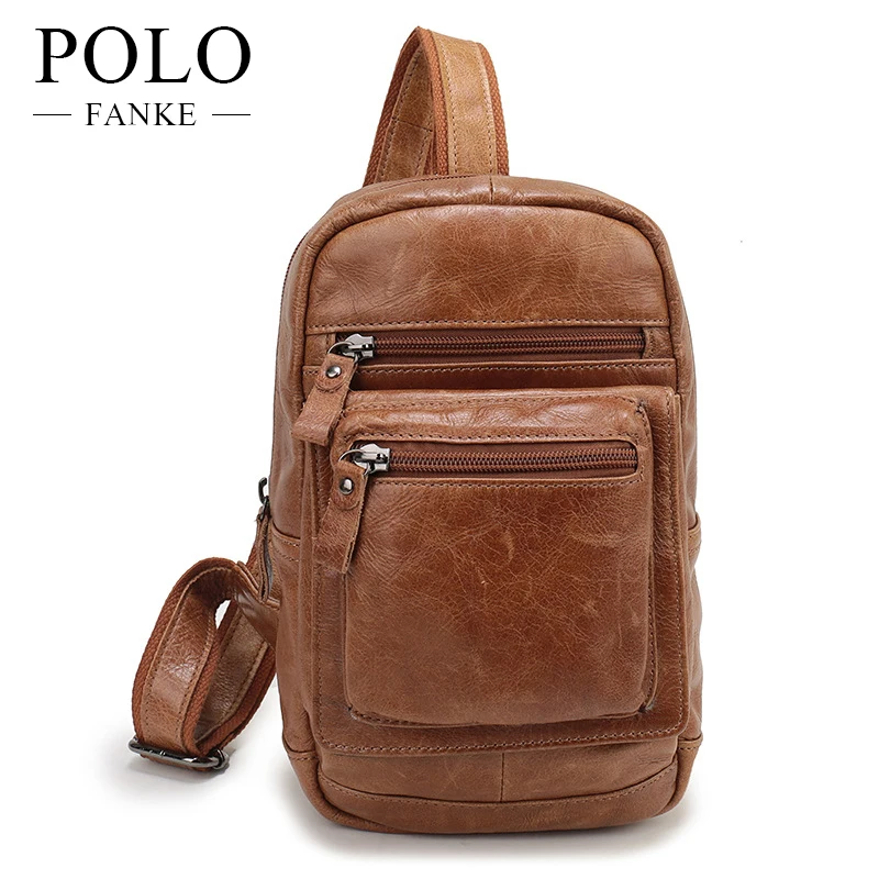 FANKE POLO Genuine Cow Leather Men Chest Bags Casual Men Crossbody Bags