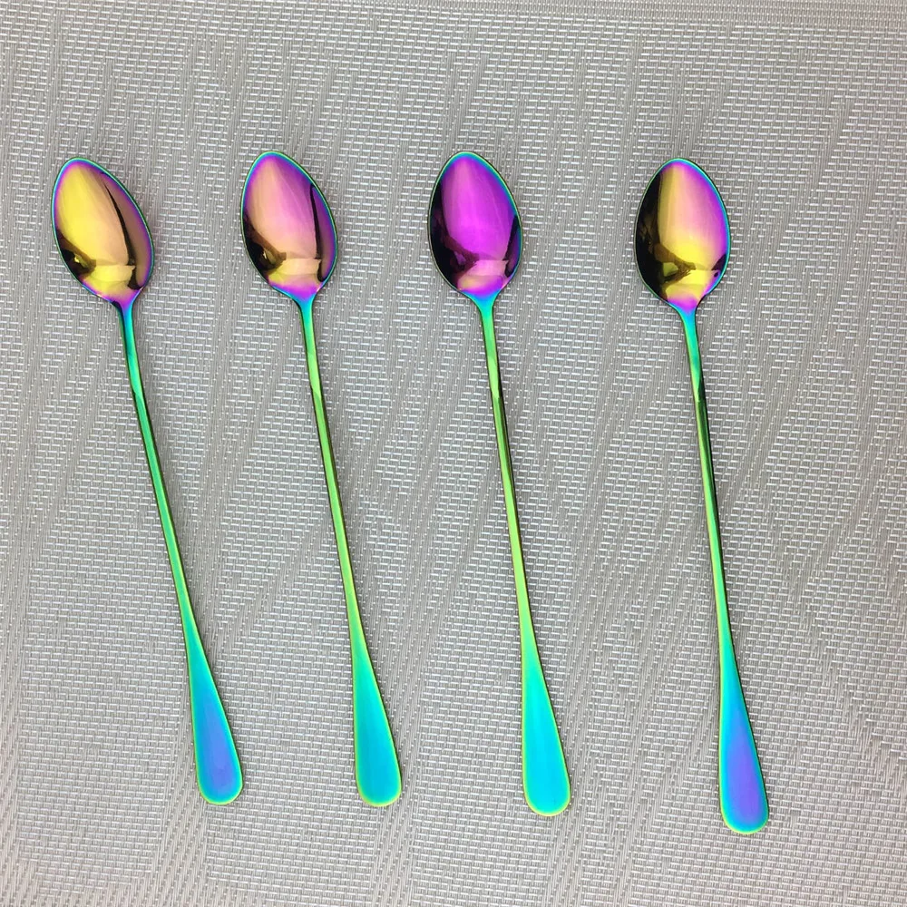Juice Coffee Stirring Cutlery Set Colorful Teaspoon Ice Cream Long Handle Scoop Tableware Set