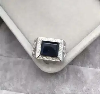 

Men ring Sapphire ring Natural real blue sapphire 925 sterling silver Free shipping Fine jewelry Boss ring 9*11mm