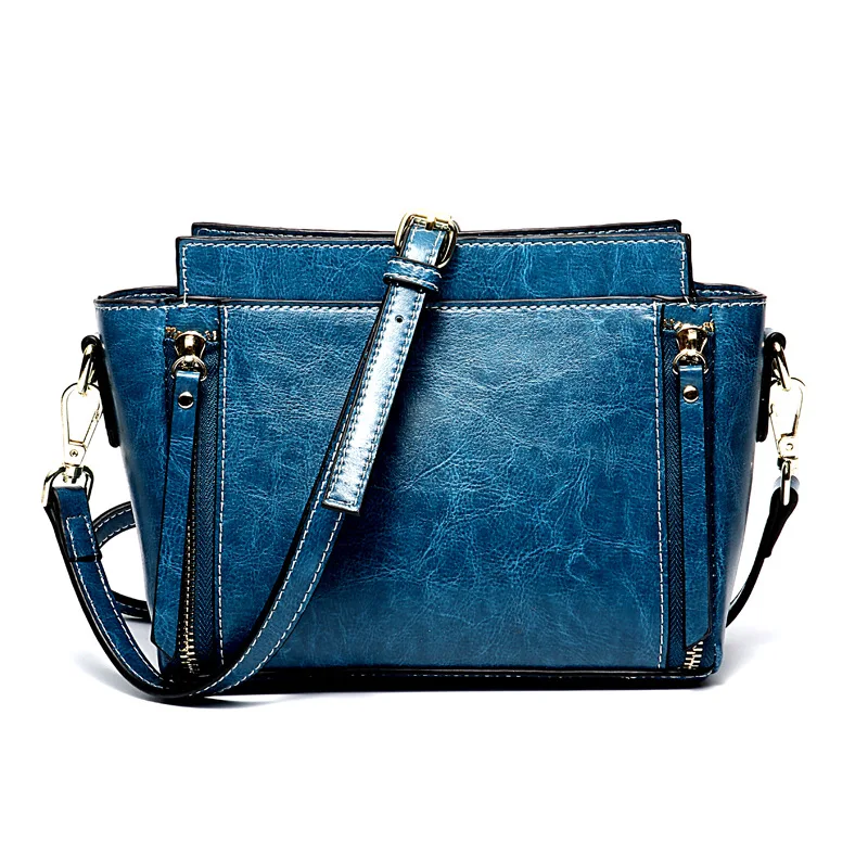 

PONG WEE 2018 New Hot Oil Wax Genuine Leather Handbag Fashion Trend Simple Wild Leather Bag Ladies Messenger Shoulder Bag