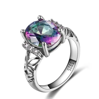 Bague Ringen, настоящее 925 пробы, серебряные, многоцветные, топаз, обручальные кольца для женщин, винтажные, полые, драгоценные камни, кольца, хорошее ювелирное изделие, подарок - Цвет камня: Многоцветный