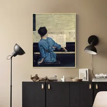 Vintage Play Piano Girls Poster Figure Canvas Painting POP Wall Art Pictures on Canvas for Living Room Gallery Home Decor