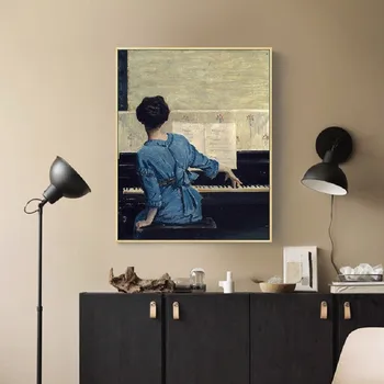 

Vintage Play Piano Girls Poster Figure Canvas Painting POP Wall Art Pictures on Canvas for Living Room Gallery Home Decor