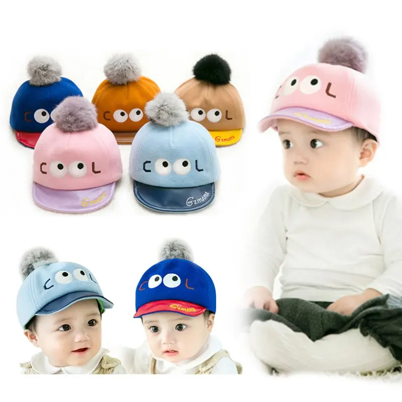 Baby Infant Boy Girl Woolen Hats Cap Snapback Fur Ball Peaked Hat