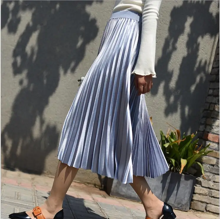 

Qooth 2019 Spring New Women Long Skirts Fashion Brand A-Line Women Pleated Skirts High Waist Women Midi Skirt Faldas Mujer Saias