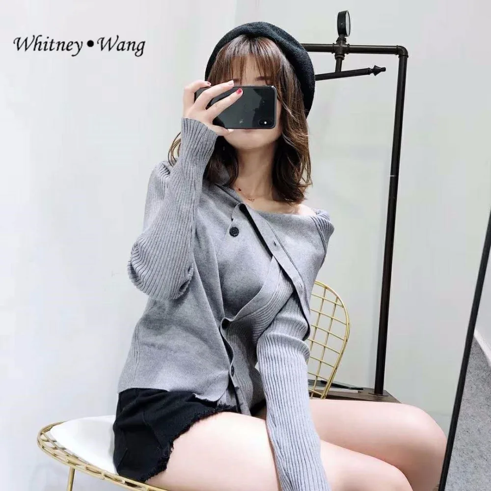 Maglione 1902 Modo Donne Femme Il Autunno Cardigan Wang Collare Inverno Collo Ww Streetwear Turn 2018 Di Pull giù Whitney Bottoni Grande Fq6RIf