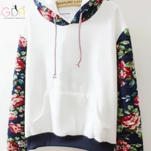 GDA.2016 Autumn And Winter Hoodies Retro Color Flower Printed Long sleeves Ladies Sweatshirt Plus Size XL S