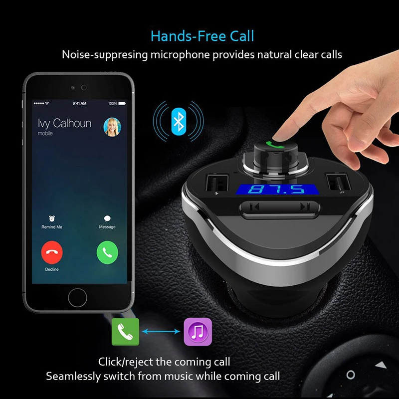 SeenDa 30W зарядное устройство для автомобиля с двумя портами USB Bluetooth Автомобильный fm