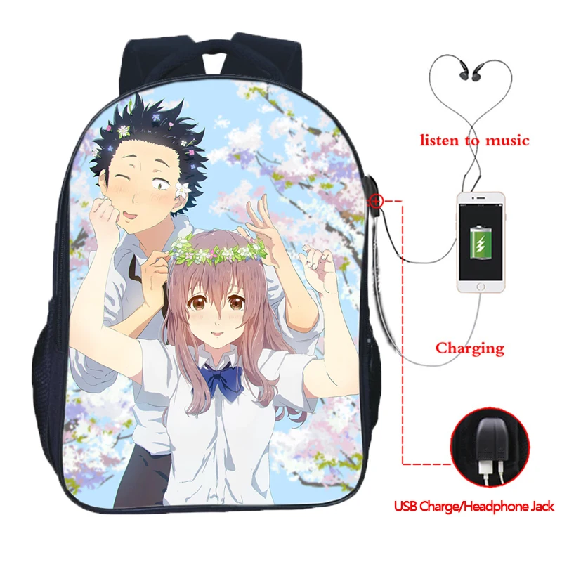 Для мальчиков и девочек Koe No Katachi A Silent Voice Ishida Shoya USB зарядка Мода Аниме usb зарядка Рюкзак для ноутбука подростковые рюкзаки