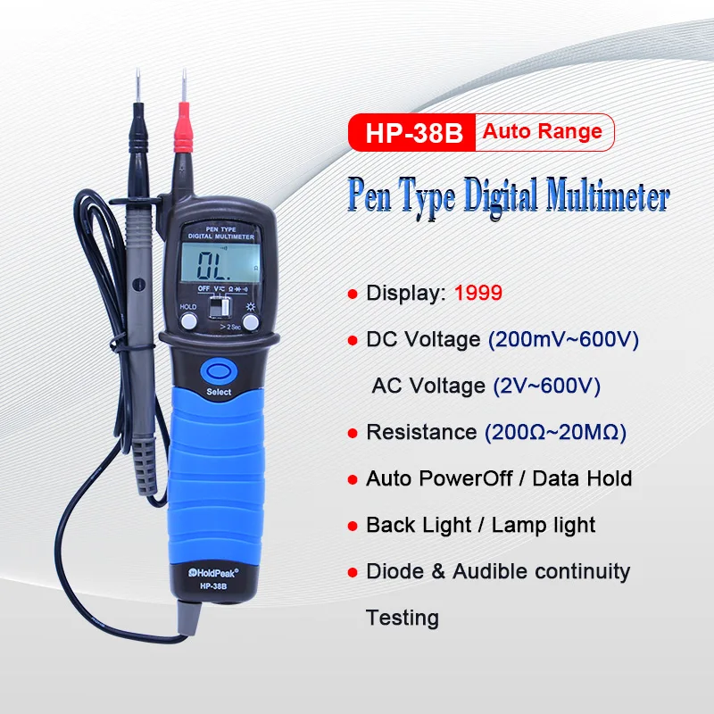 

OUTEST Pen type digital multimeter tester autoranging AC DC 600V Voltmeter Resistance meter LCD backlight multi tester HP-38B
