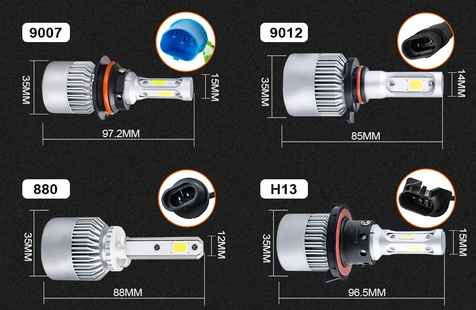 Foxcncar 2Pcs Auto H4 LED H7 H11 H8 9006 HB4 H1 H3 HB3 S2 Car Headlight Bulbs COB 72W 8000LM Automobiles Lamp 6500K 12V 24V LED (20)