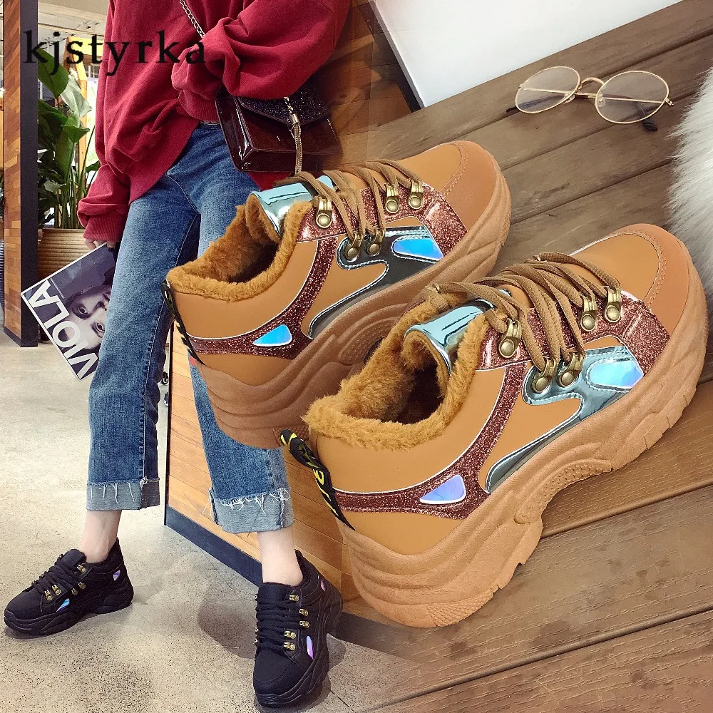 

Kjstyrka 2019 Women Sneakers espadrilles fashion cotton winter autumn Lace-Up Casual ladies walking wedges Tenis Feminino