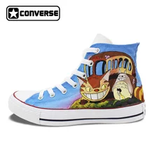 Для мужчин Для женщин Converse All Star человек женская обувь Тоторо кошка автомобиля Дизайн ручной росписью обувь аниме высокие кроссовки рождественские подарки