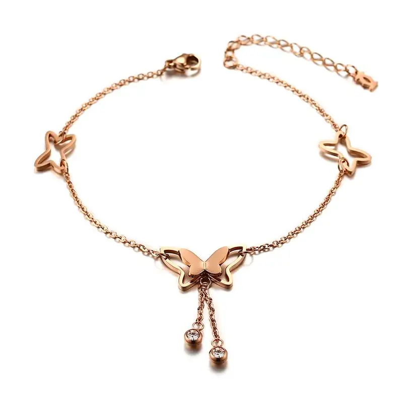 

Fashion Beautiful Butterfly Slave Anklet Chain Bracelet in Rose Golden Women Stylish Beach Anklets with Spring Buckle Jewelry