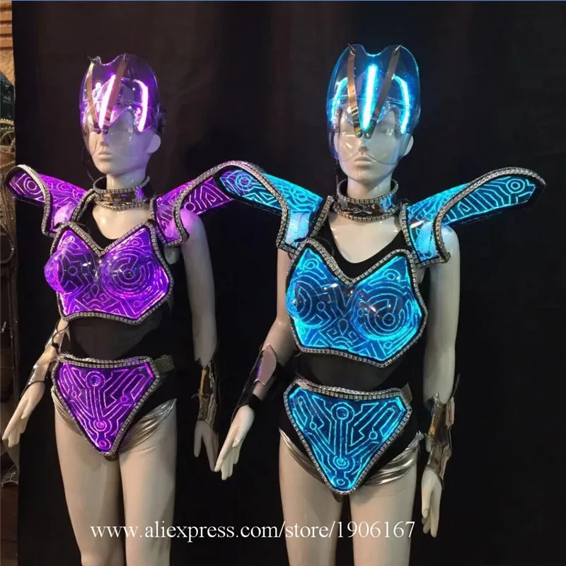  RGB Led Light Woman Armor Costume Led Luminous Party Prop Clothing Colorful Led Growing Catwalk Sta
