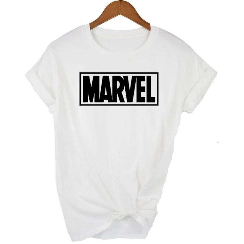 Модная футболка Marvel с коротким рукавом, женская черная футболка с принтом, о-образный вырез, комическая футболка с надпись Marvel, топы, женская цветная одежда, футболка