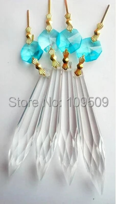 

20pc Chandelier Crystals Clear Icicle Antique Green Octagon Crystal Prisms Light Aqua Shabby Chic