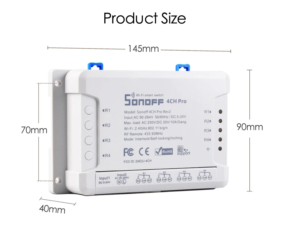 Sonoff 4CH Pro R2 умный Wifi переключатель, 4 комплекта, светильник, 433 МГц, РЧ пульт, Wi-Fi реле, приложение Ewelink с Alexa Google home