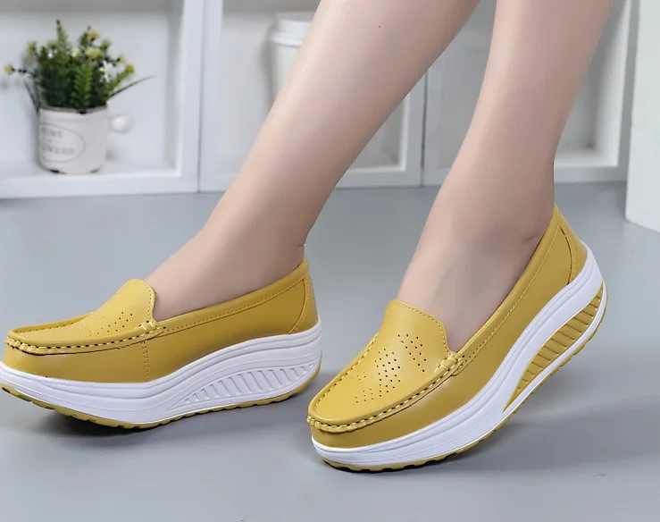 Г., лидер продаж, стиль, Весенняя повседневная женская обувь для мам белая дышащая обувь для медсестры нескользящая обувь на танкетке и платформе - Цвет: Цвет: желтый