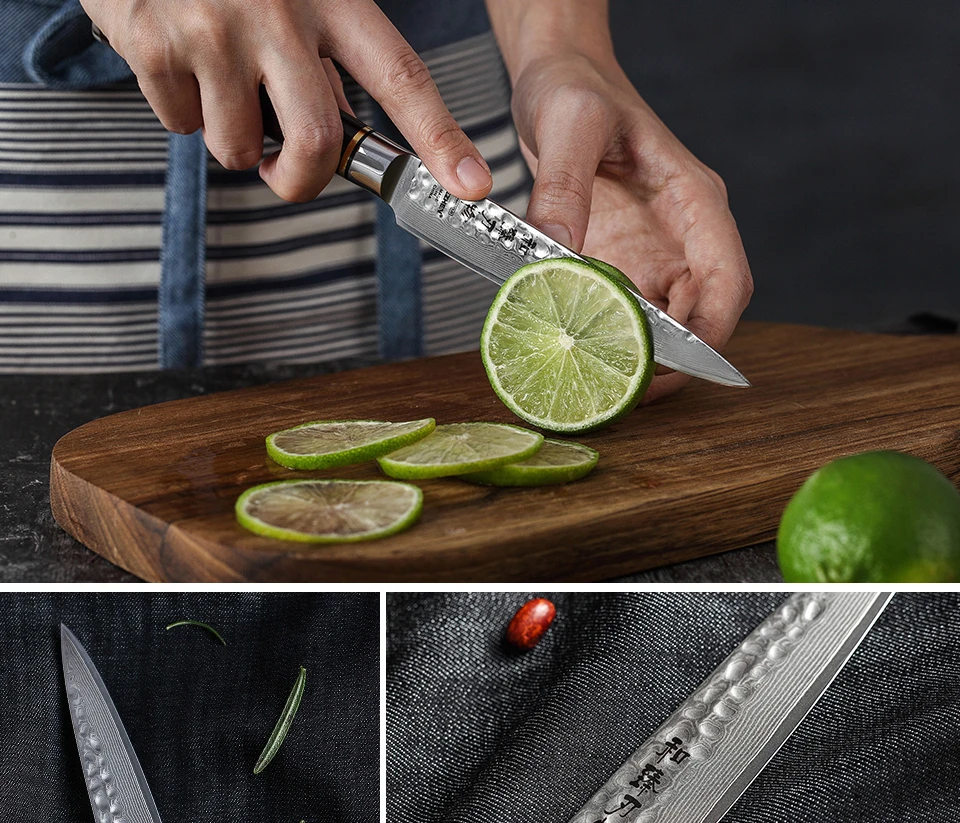 5 дюймов Универсальный нож кухонные ножи бренд японский VG10 Дамасская сталь Высокое качество нож для очистки овощей инструменты для приготовления пищи ручка из черного дерева