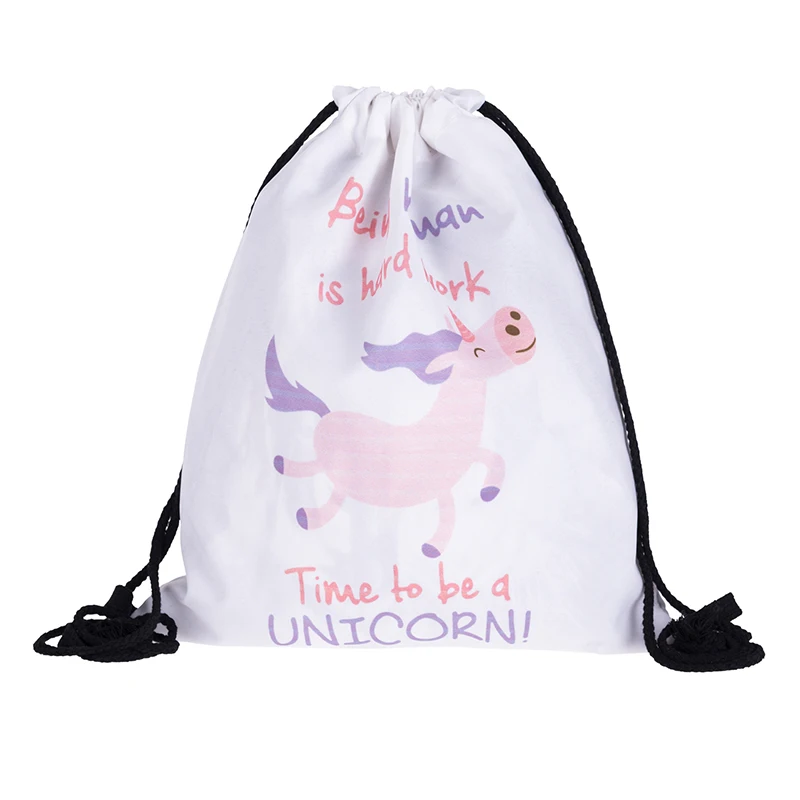

Who Cares Pink Unicorn Women Drawstring Bags Fashion 3d Printed Backpacks Pink Mochila Feminina Girls School Travel Storage Bag