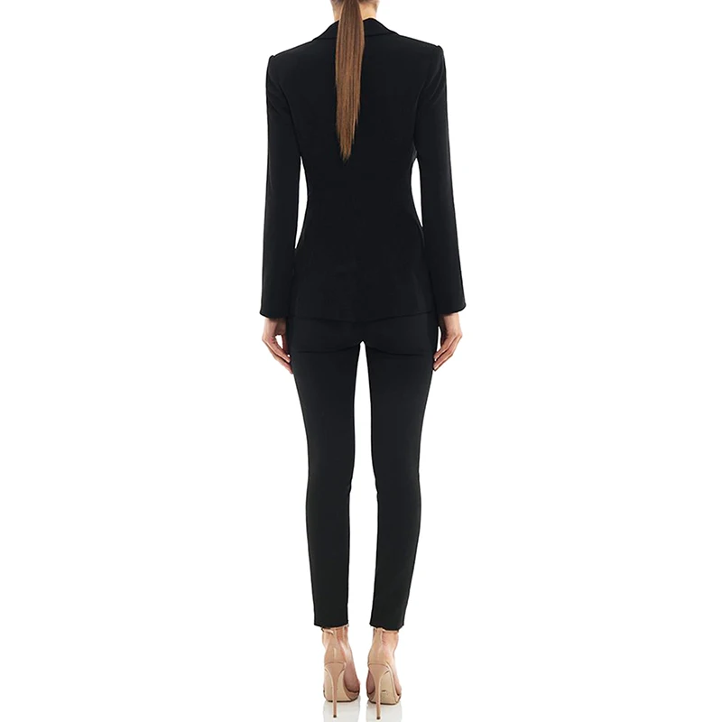 Beateen Women's Black Deep V Gold Buttons Blazer Jacket Pantsuits Long Sleeve Formal For Special Occasion Pant Suits Sets Women