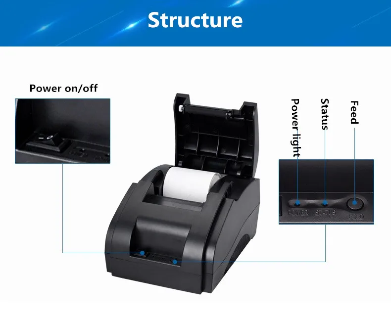 Xprinter 58 Bluetooth принтер USB+ Bluetooth тепловой маленький билетный принтер Счетная машина Android и POS кассовый чек