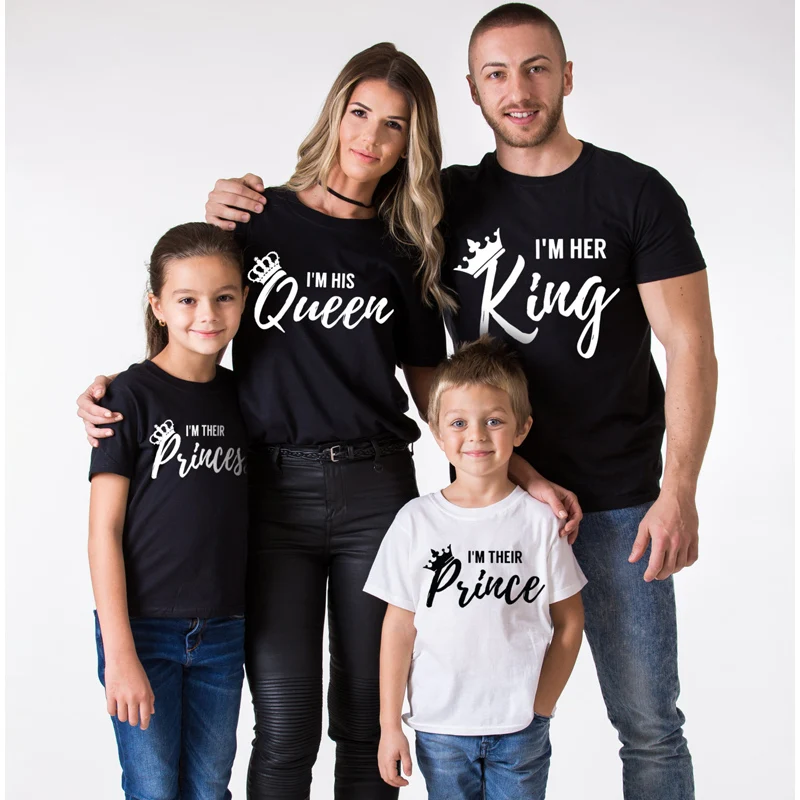 Семейные комплекты; одежда с принтом «король», «Королева», «Принц», «Принцесса»; одежда для семьи; футболка; хлопковые комплекты; одинаковые футболки для всей семьи
