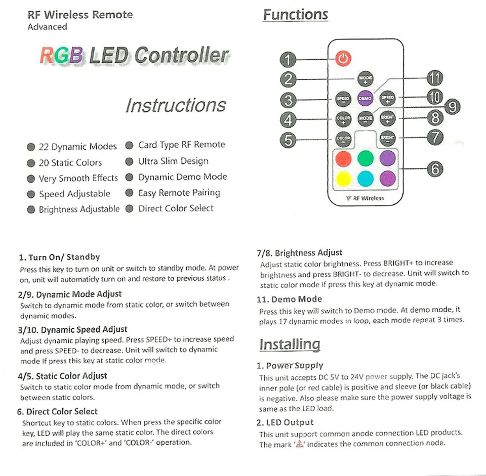Мини РФ Беспроводной пульт RGB светодиодный контроллер DC 5-24 В 17 клавиш 22 режимы реального 12A с удаленным контроллер для RGB светодиодный полосы