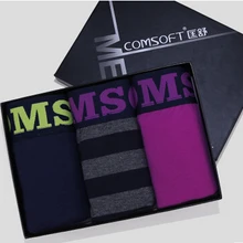 3 шт./партия, мужские однотонные хлопковые трусы-боксеры, нижнее белье со средней талией, мужские шорты с четырьмя краями, подарочная коробка