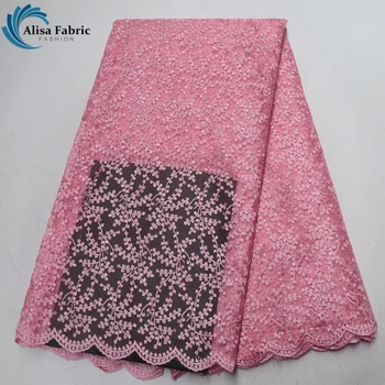 

Latest African Lace Fabric Baby Pink Embroidered Nigerian Guipure Lace Fabrics 2019 High Quality French Tulle Laces For Party