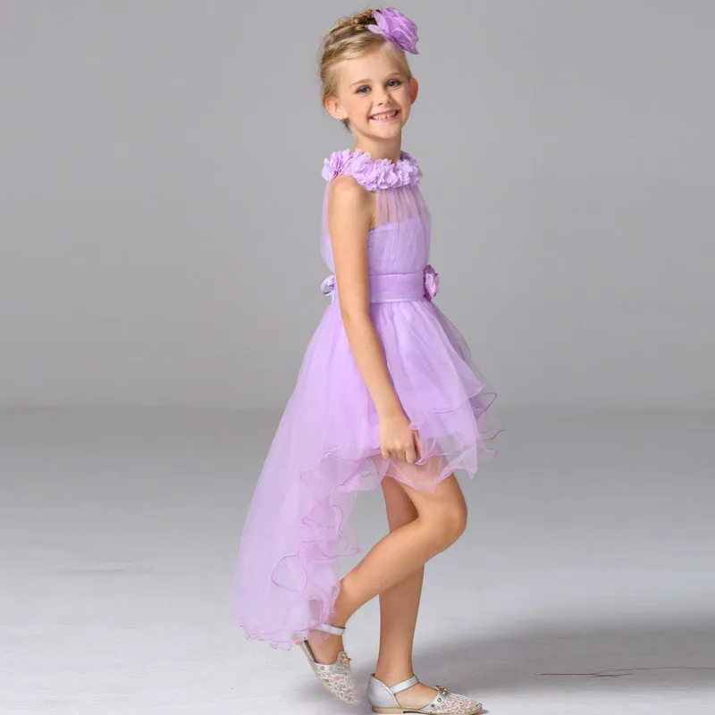 Высококачественная юбка с цветочным узором для девочек; платье с воротником; свадебное платье, украшенные цветами - Цвет: purple