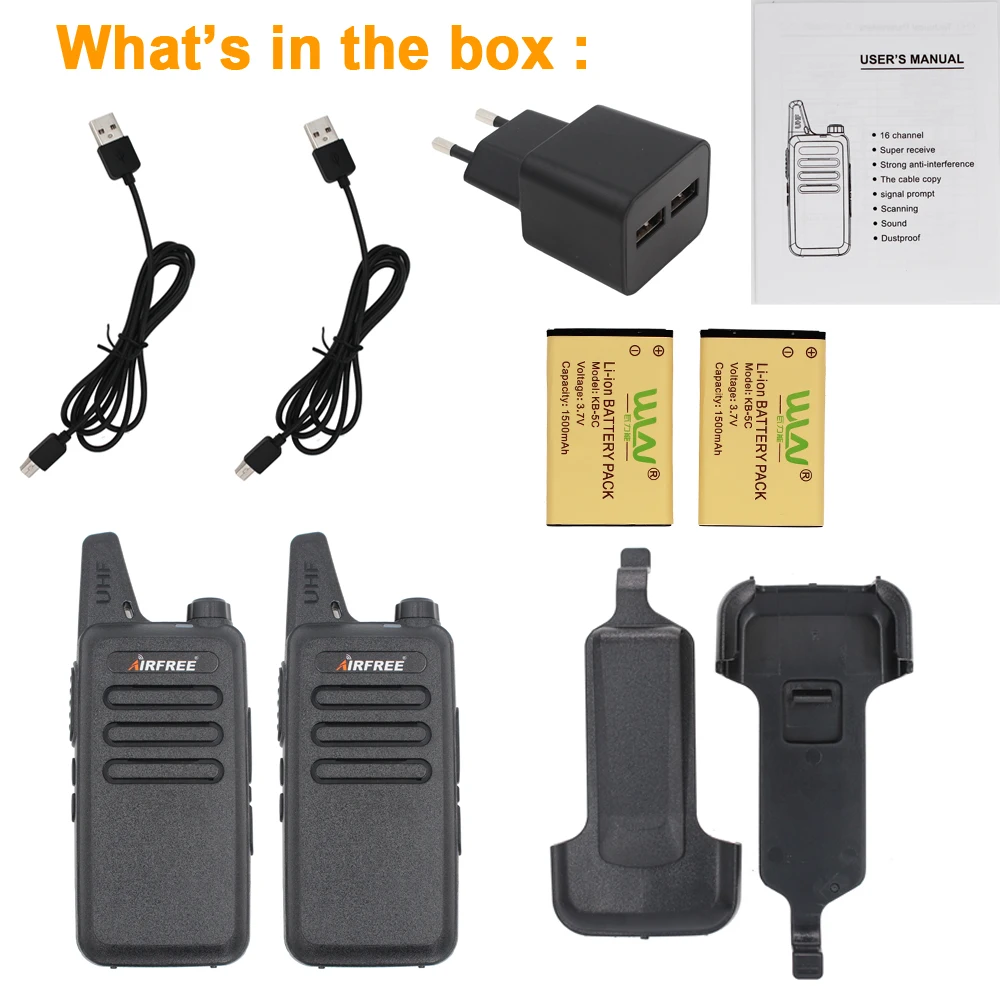 2 шт. AIRFREE AP-100 WLN KD-C1 UHF long range двусторонней радиосвязи с Beltclip AIRFREE AP-100 Walkie Talkie