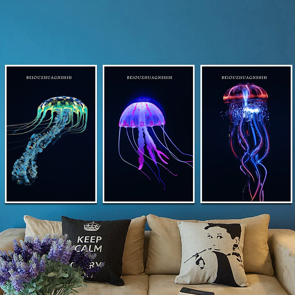 Ocean Jellyfish Wall Art Canvas Painting Animal Picture Poster Print