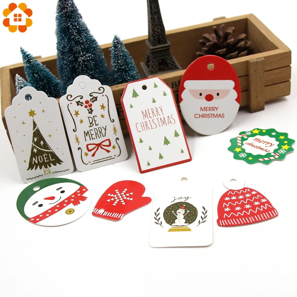 

50PCS Multi Style Merry Christmas Paper Tags DIY Craft Label For Christmas Party Note Hang Tag Handmand Gift Wrapping Supplies