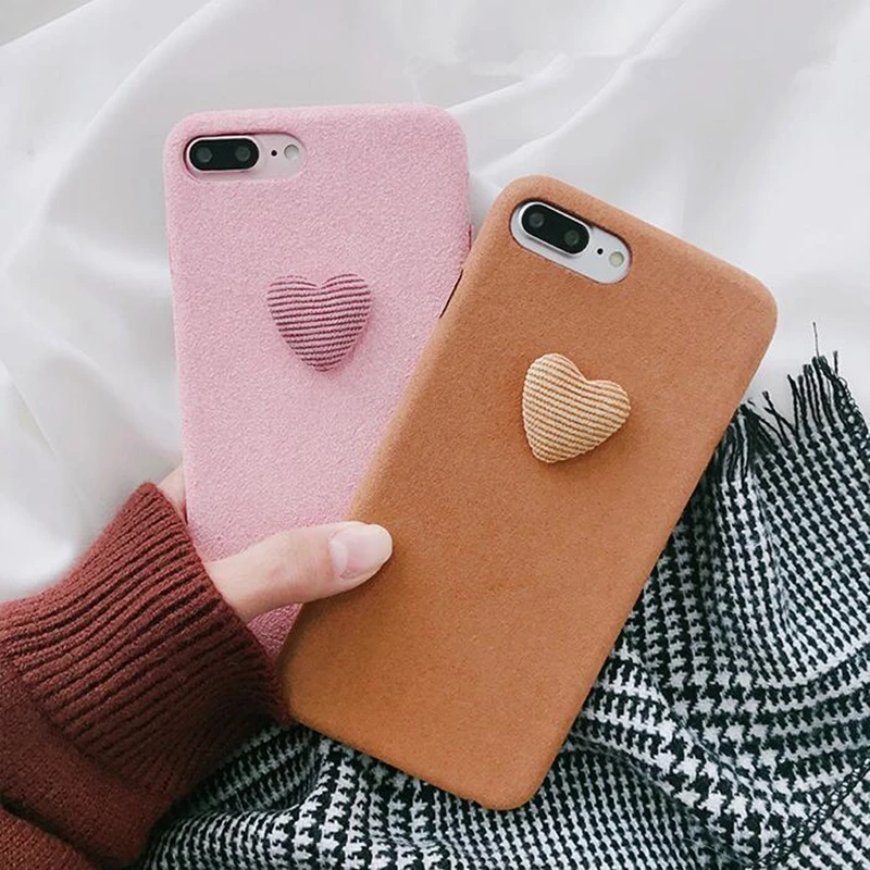 

Winter Warm Plush Love Heart Phone Cases For iPhone 6S 7 8 Plus 11 Pro Max Cover Furry Fur Soft TPU Cover For iPhone X XR XS MAX