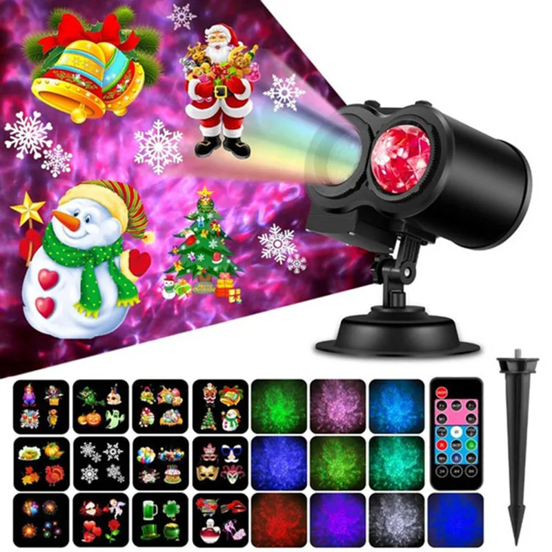 

Home Decor Garden Lamp Holiday Lighting Waterproof Christmas Light with Water Wave Light Laser 12 slides LED Projector