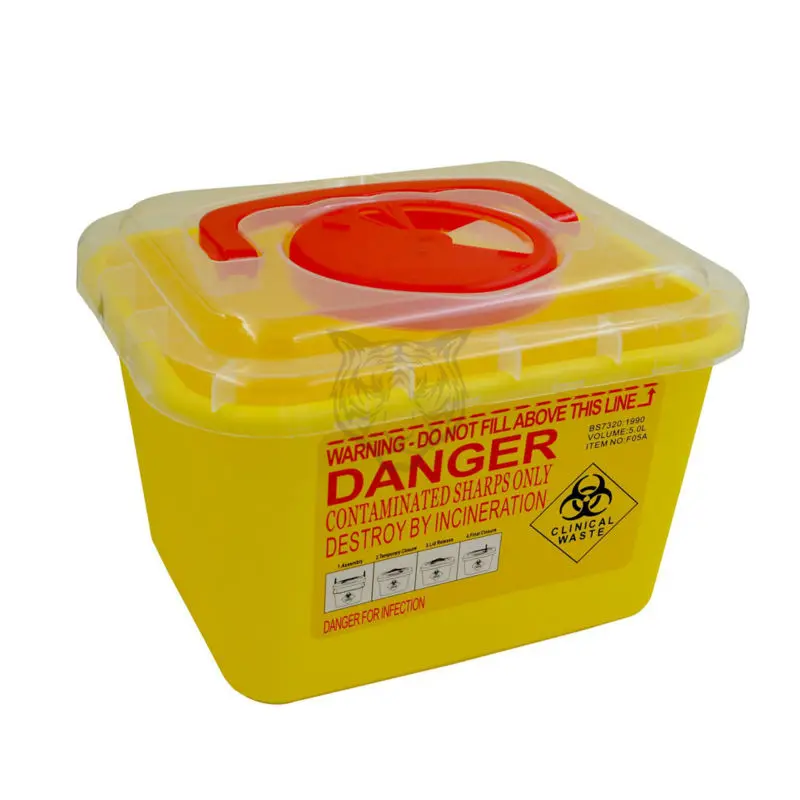 5L Sharps Container Plastic Bin Needles Biohazard Infectious Medical