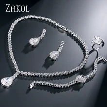 ZAKOL Модный Круглый & Water Drop Форма Кубический Цирконий Бриллиантовую Свадьбу Комплект Ювелирных Изделий С Платиновым Покрытием Для Женщин FSSP248