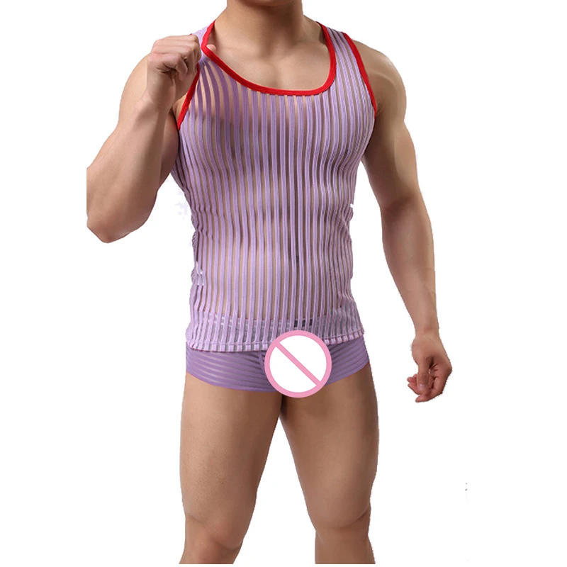 

Mens Mesh Vest Beach Casual Transparent Muscle See-Through Gyms Fitness Breathable Tank Tops Sleeveless Undershirt
