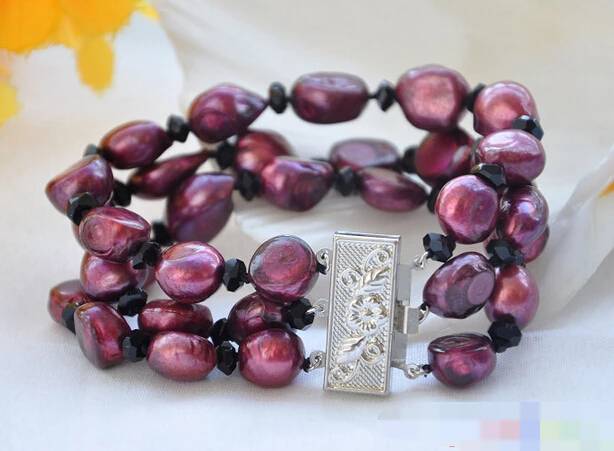 

01346 3row 8" purple baroque pearl faceted agate bracelet
