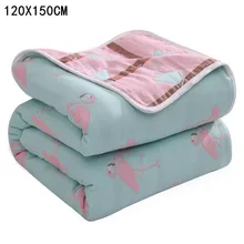 Летние одеяла для новорожденных, 150X120 см, хлопок, 6 слоев, одеяло, фламинго, муслин, пеленка, коляска, детские одеяла
