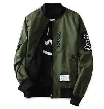 

XingDeng Bomber Both Side Jacket Men Pilot with Patches Green Wear Thin Pilot delicate stand-neck clothes Men Wind Breaker coat