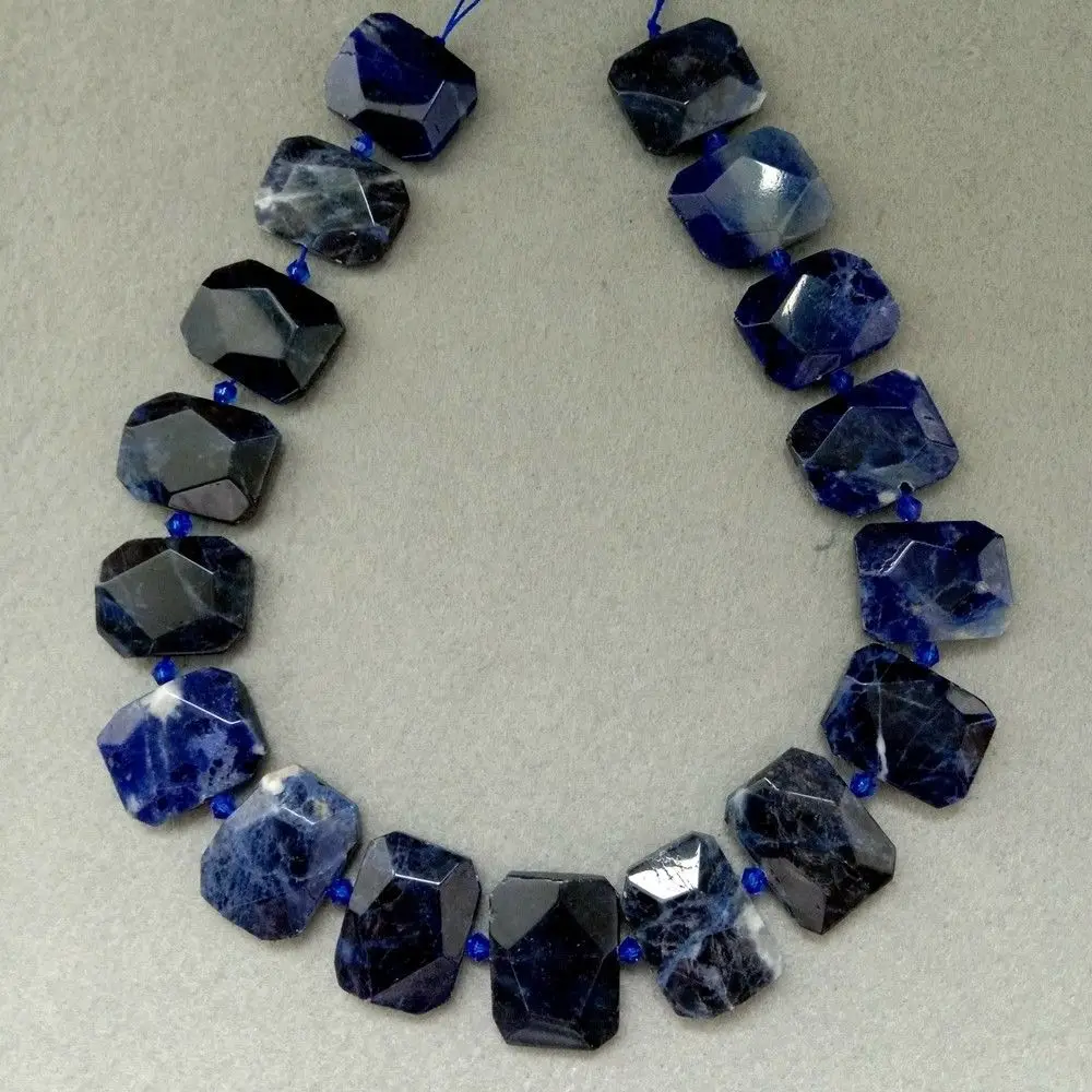 

8SE11245 Blue Sodalite Slab Cushion Nugget Slice Pendant Focal Beads15.5" Strand
