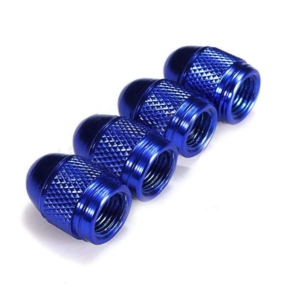 

4Pcs Auto Car Tire Caps Tyre Wheel Bullet Shape Air Stems Cover Airtight Rims Accessories Car Styling Metal Blue DIY Man