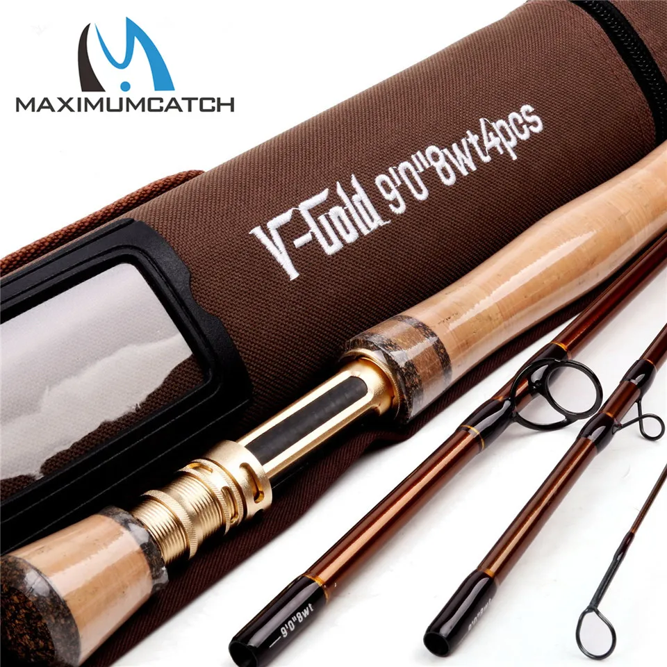 Maximumcatch V Gold 9FT High Grade Fly Fishing Rod 8wt Gold Color Fly Rod 4pcs Fishing Rod with