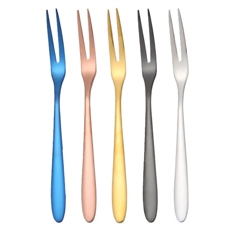 

Colorful Stainless Steel Fruit Fork Kitchen Set Cutlery Cake Dessert Fork For Snack Tableware Tea Fork Dinnerware Set