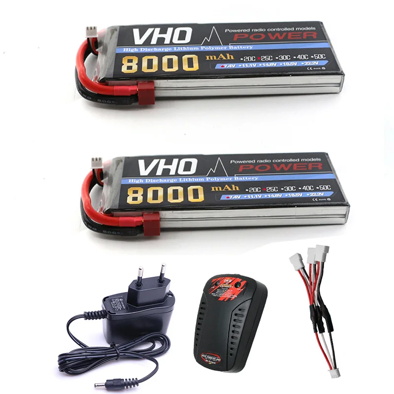 

VHO Power Bateria AKKU 2S 7.4V 8000mah 25C LiPo 2PCS Battery Traxxas and EU charger for RC Helicopter Airplane Car Boat