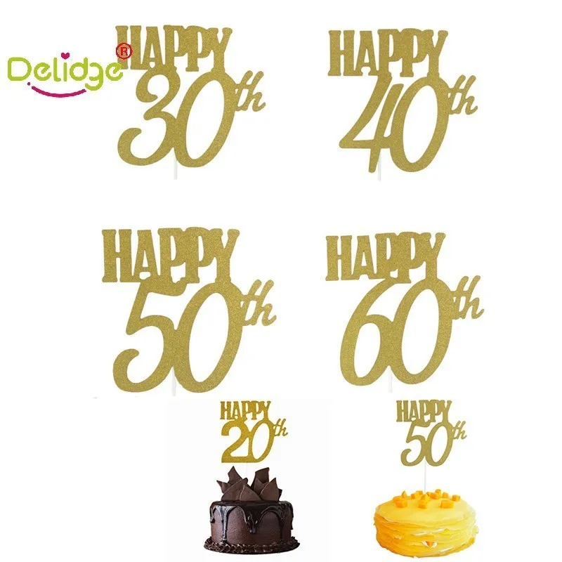 

Delidge 1Pcs Anniversary Cupcake Topper Wedding/Birthday/Party Cake Decoration 10 20 30 40 50 60th Anniversary Glitter Toppers